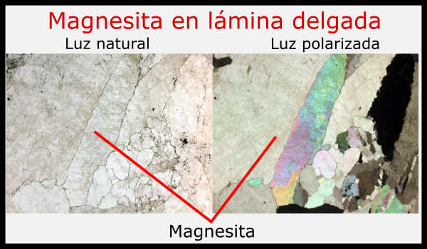 magnesita lamina delgada, magnesita propiedades ópticas