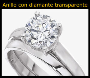 anillo con diamante transparente